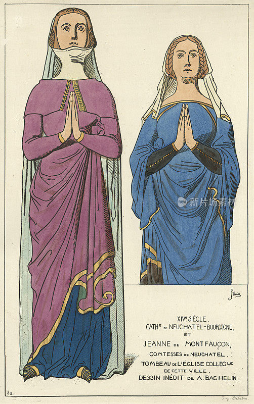 十四世纪中世纪女性的时尚，纳沙泰尔伯爵夫人