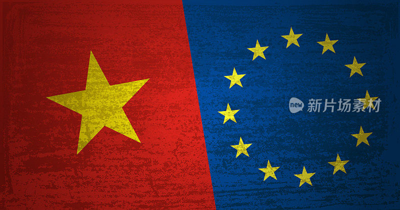 越南和欧盟旗帜背景-全球商业概念