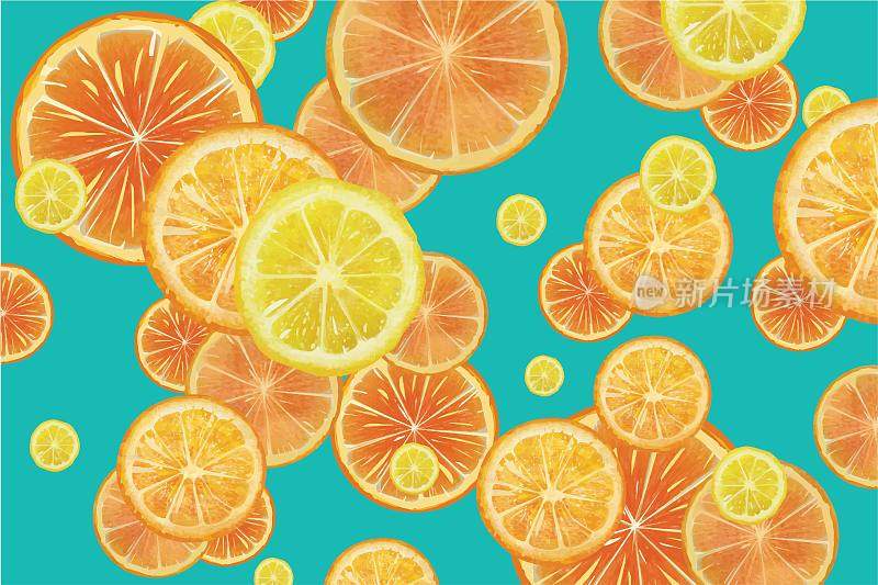 柑橘类水果背景-柠檬和橙子股票插图