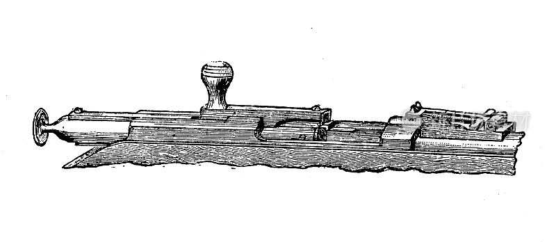 古董插图:武器枪步枪扳机部分