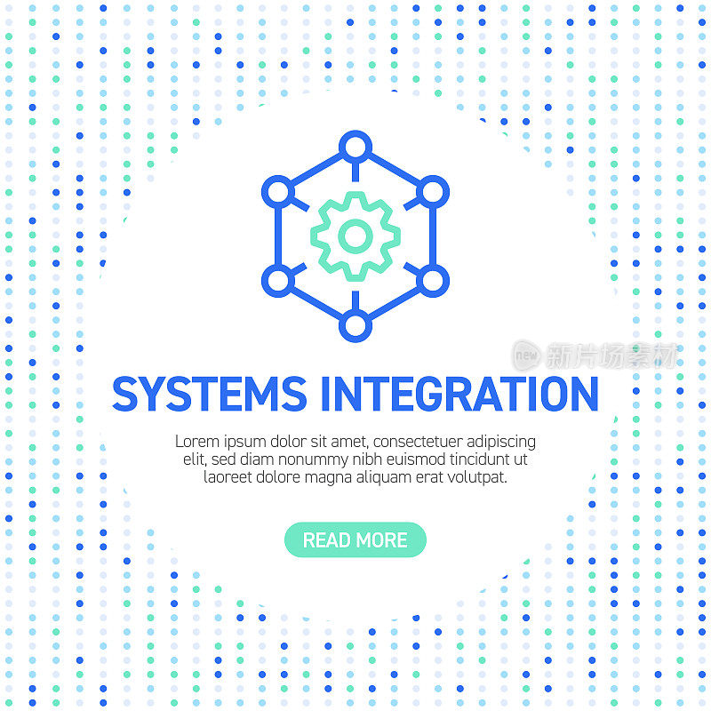系统集成线图标。简单轮廓符号图标与模式