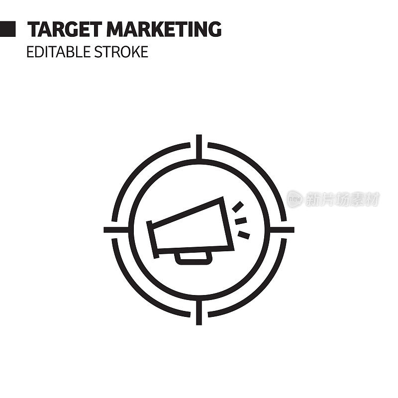 目标营销线图标，轮廓矢量符号插图。