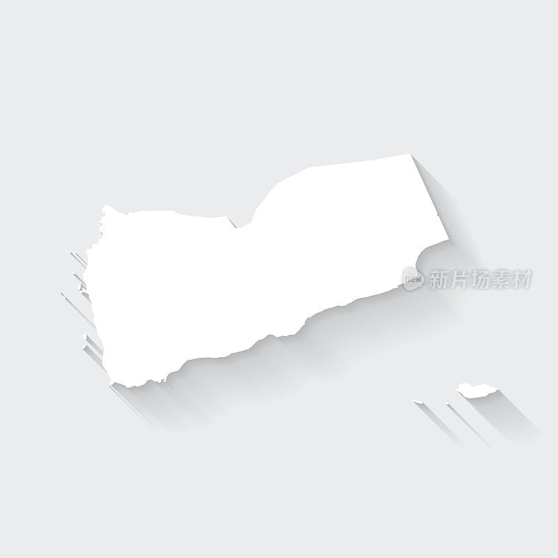 也门地图与长阴影空白背景-平面设计