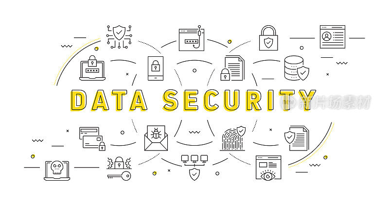数据安全和网络安全相关的现代线条风格矢量插图