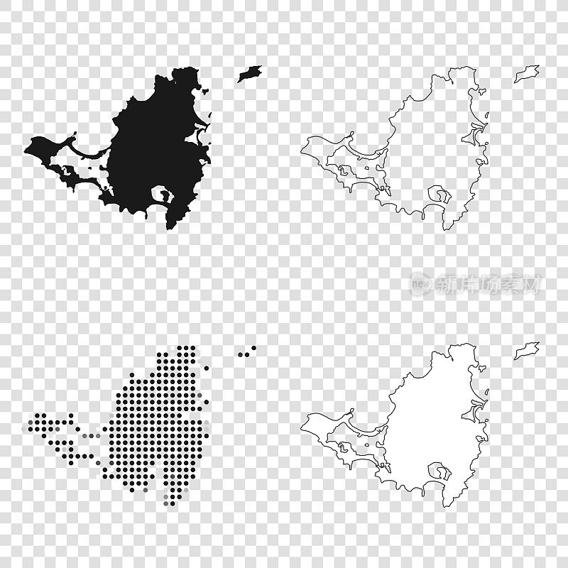 圣马丁岛地图设计-黑色，轮廓，马赛克和白色