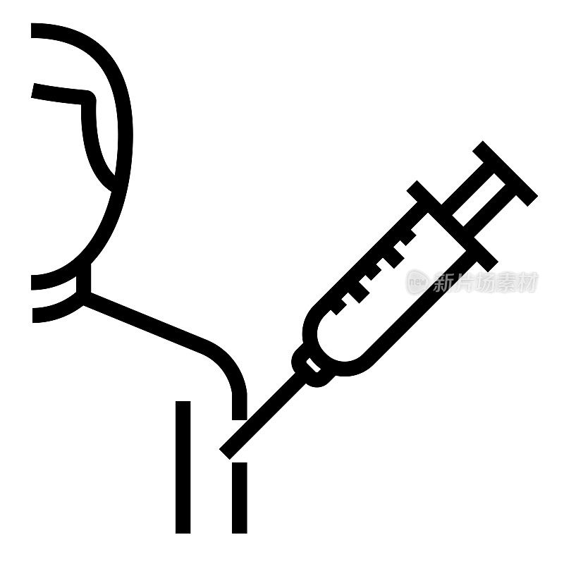 疫苗线图标，轮廓符号矢量插图