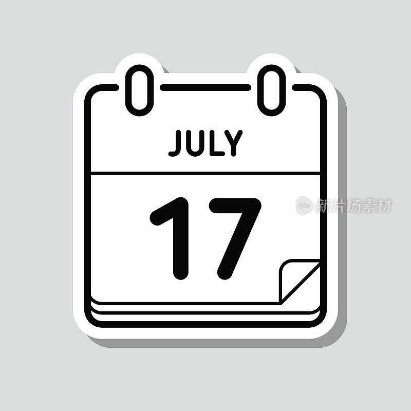 7月17日。灰色背景上的图标贴纸