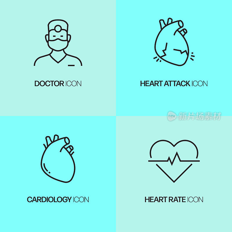 医疗保健和医疗相关的线条图标。向量符号说明。
