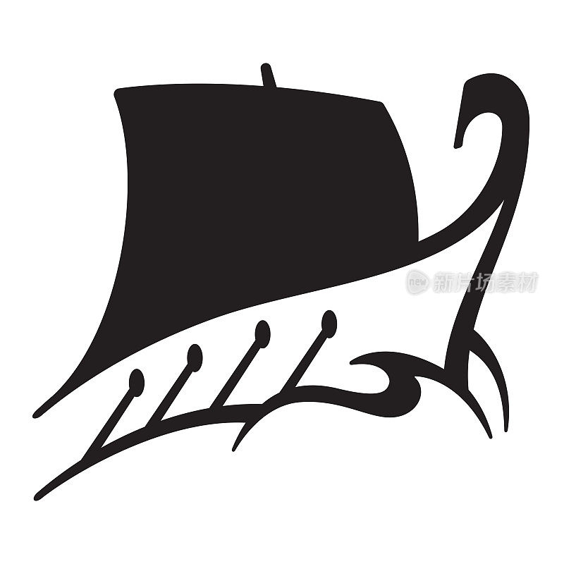 历史性的船矢量标志或图标设计与桨和帆。
