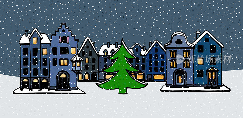 一个浪漫的古城在圣诞节的插图