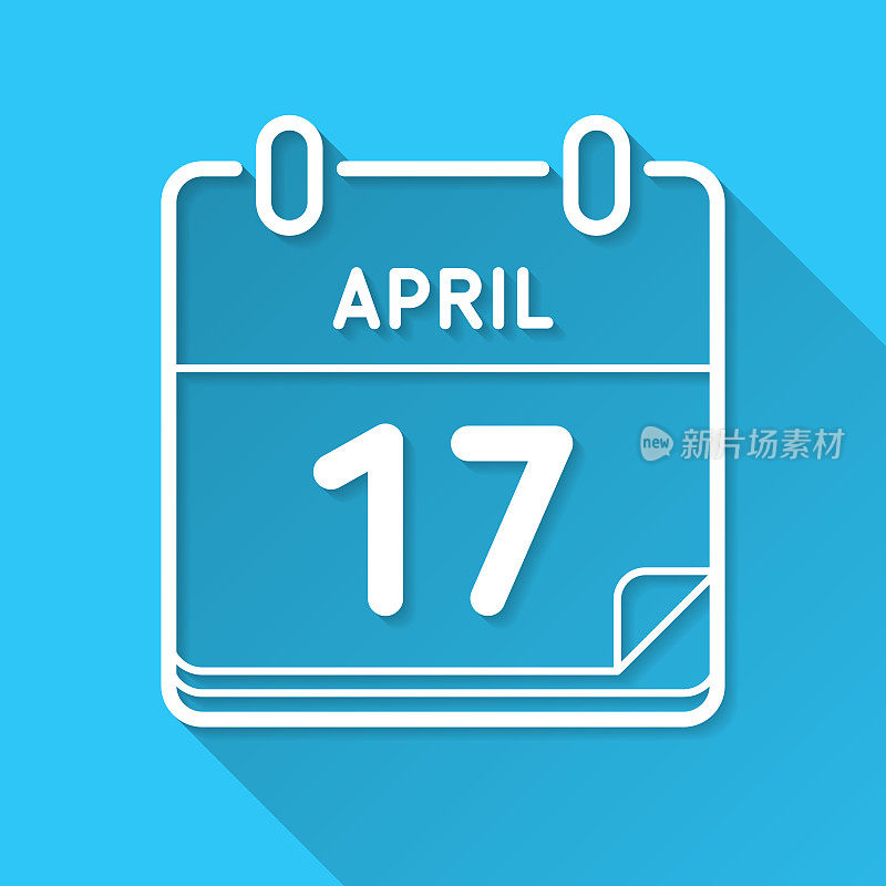 4月17日。图标在蓝色背景-平面设计与长阴影