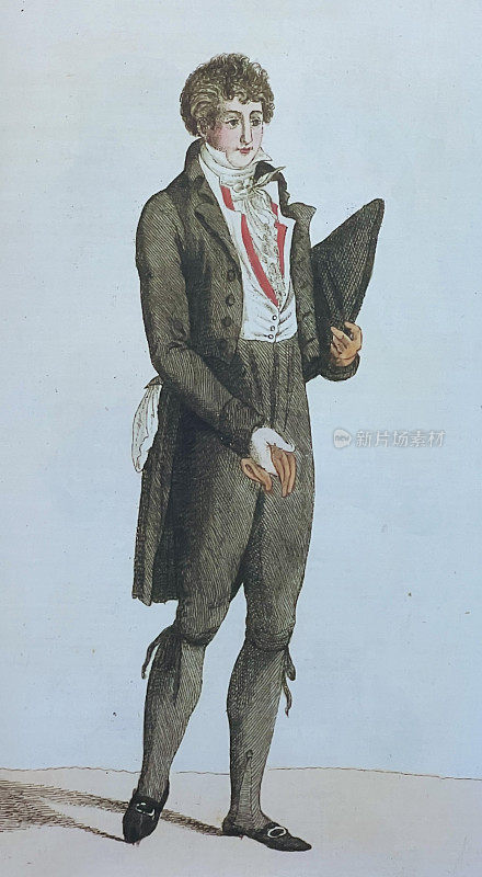 1803年，男时装模特展示新裙子，马裤