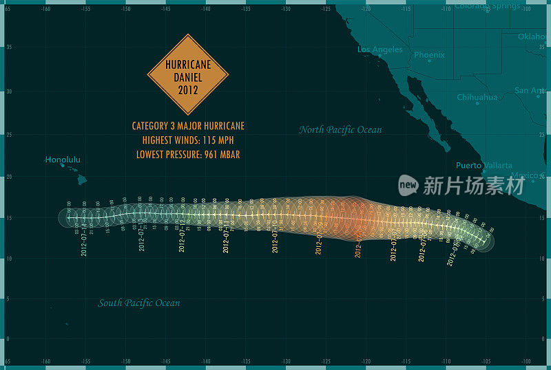 飓风丹尼尔2012跟踪东太平洋信息图