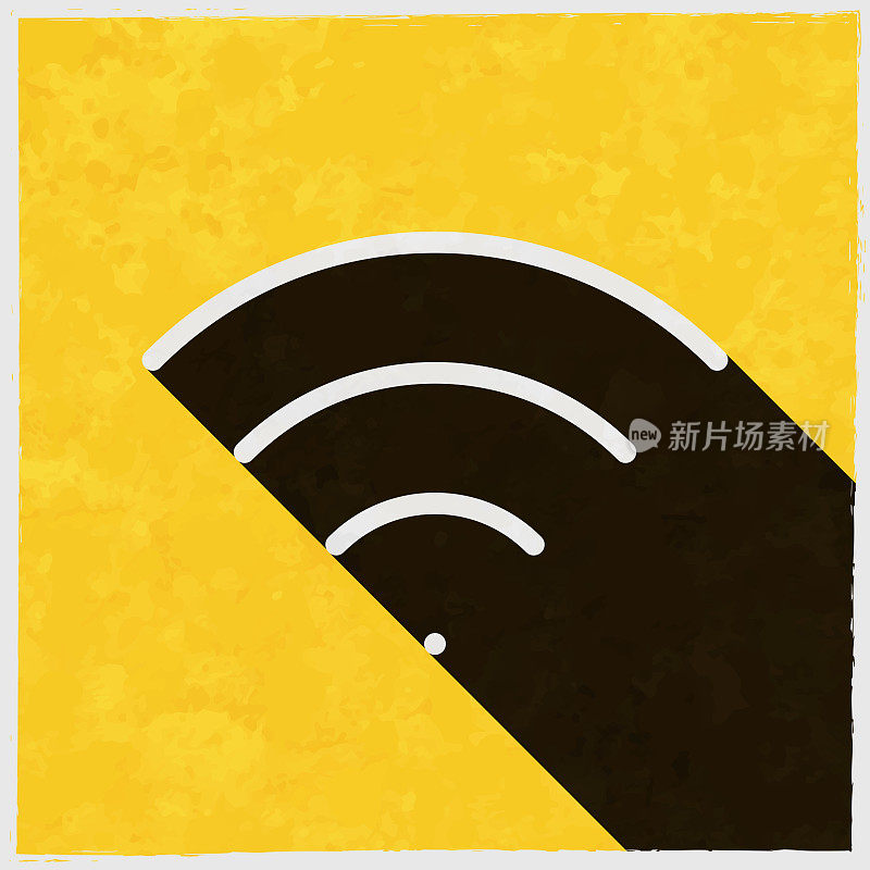 Wifi。图标与长阴影的纹理黄色背景