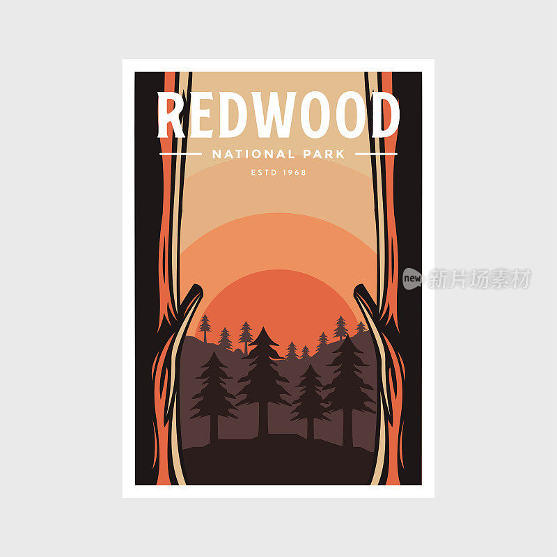 红杉国家公园海报矢量插图设计