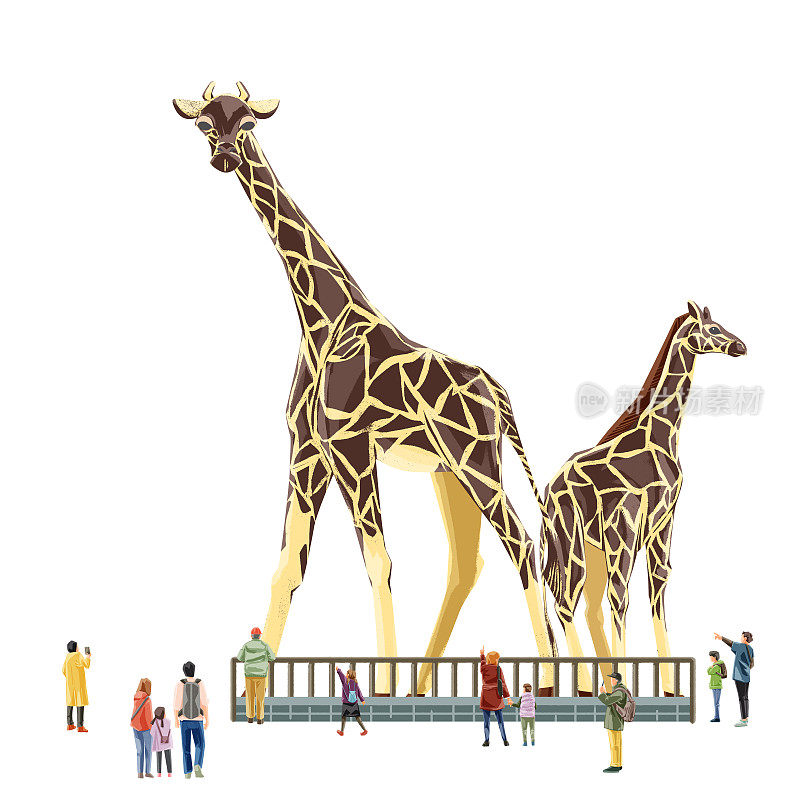 人们在动物园欣赏长颈鹿