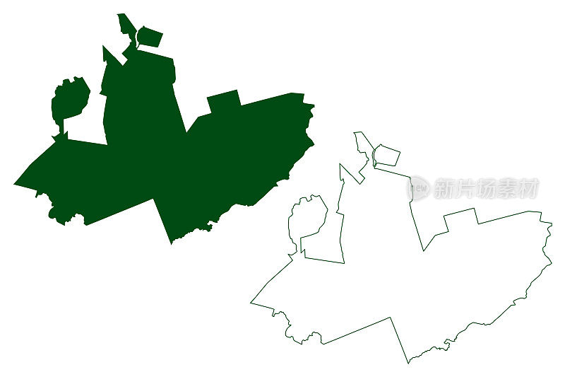 科罗纳多市(自由和主权州奇瓦瓦，墨西哥，美国墨西哥)地图矢量插图，潦草素描科罗纳多地图