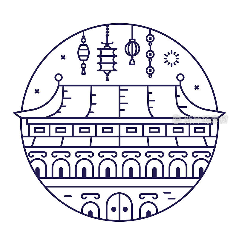 线条艺术中的紫禁城宫殿建筑