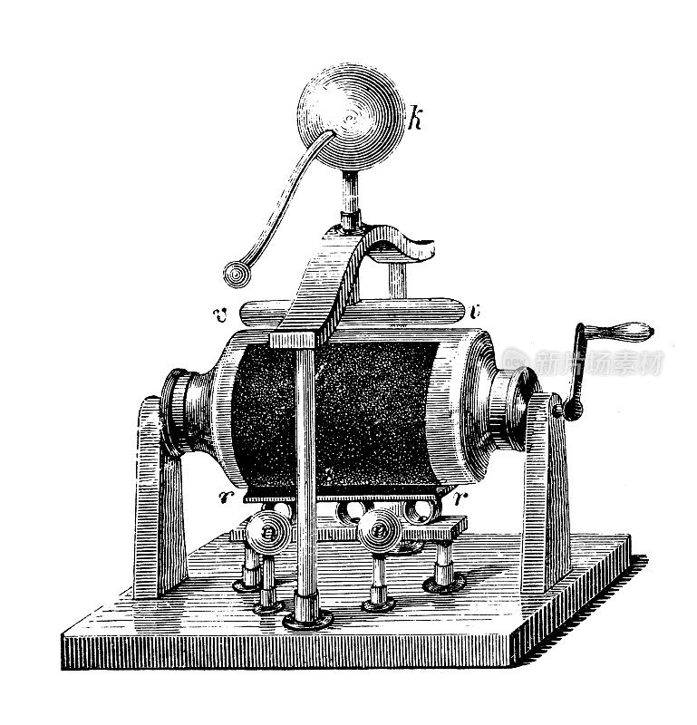 古董插画、物理原理与实验、电磁学:电筒