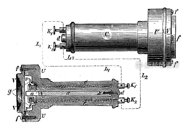 古董插图，物理原理和实验，电和磁:贝尔的电话