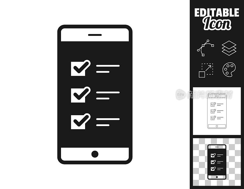 智能手机与清单。图标设计。轻松地编辑
