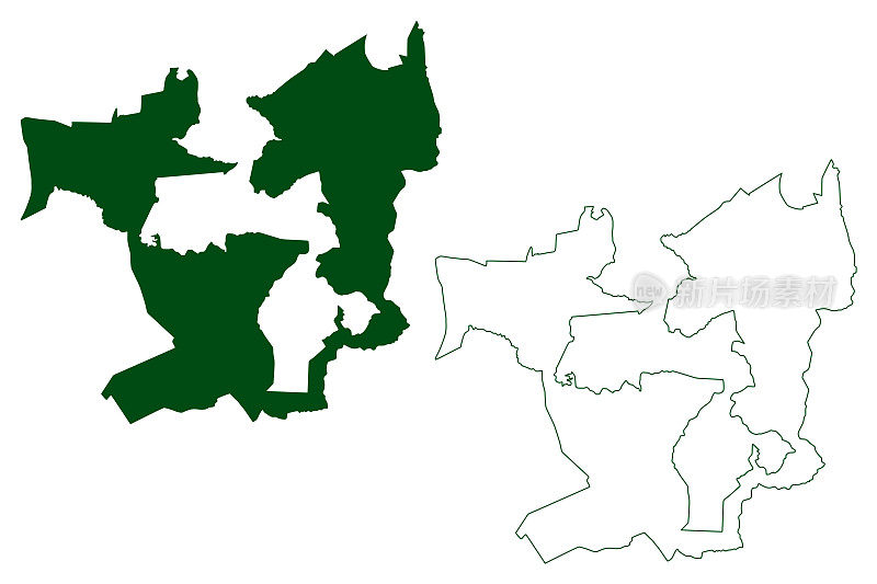 Xalpatlahuac市(格雷罗自由主权州，墨西哥，美国墨西哥)地图矢量插图，涂鸦Xalpatlahuac地图