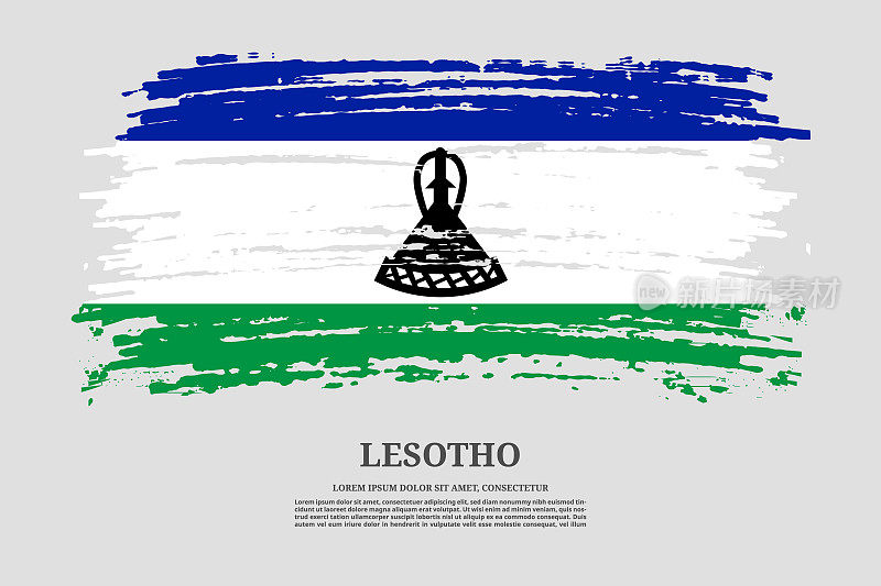 莱索托旗帜与笔触效果和信息文字海报，矢量