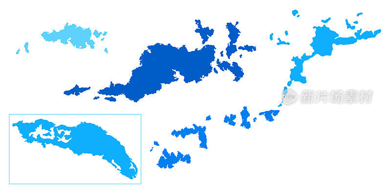 英属维尔京群岛高详细的蓝色地图与地区