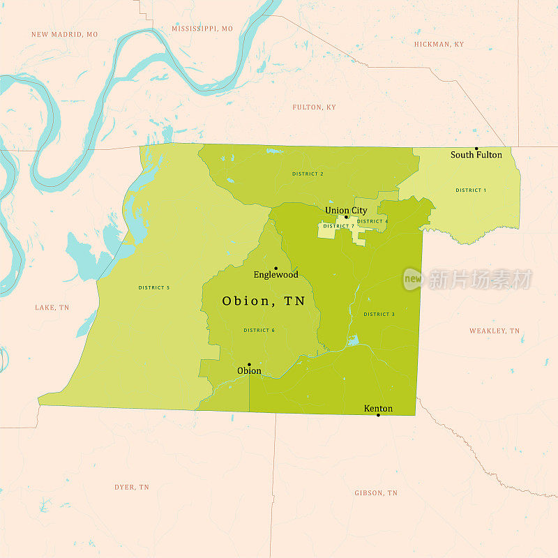 TN奥比昂县矢量地图绿色