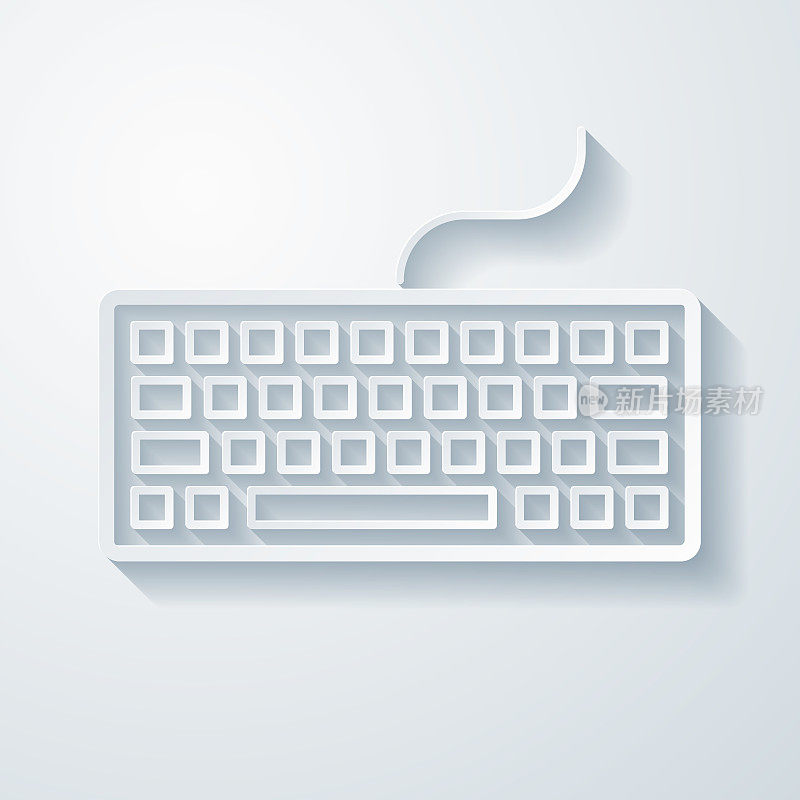 键盘。空白背景上剪纸效果的图标