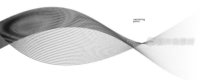 流动消失的粒子波矢量抽象的背景，曲线线点在运动放松插画，烟雾般的图像。