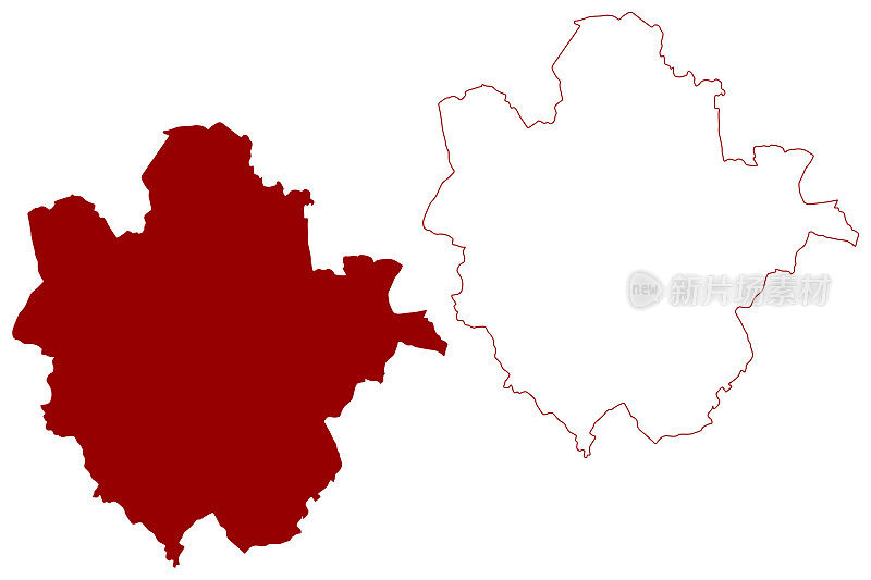 贝德福德自治区和统一当局(大不列颠及北爱尔兰联合王国，礼仪郡贝德福德郡，贝德兹，英格兰)地图矢量插图，潦草草图地图