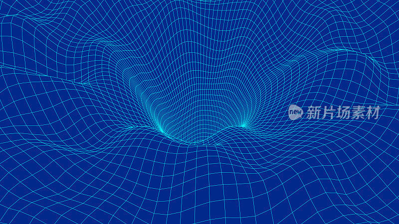 曲线线框抽象隧道。三维矢量虫洞与网格结构。漩涡。矢量透视网格。