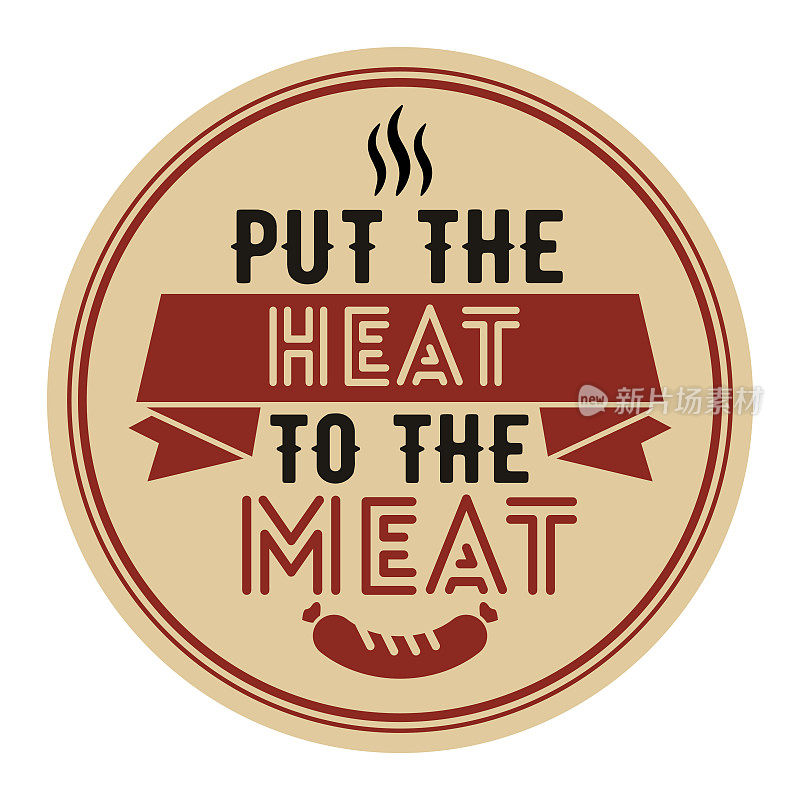 碑文使肉热起来。圆形矢量图像与香肠