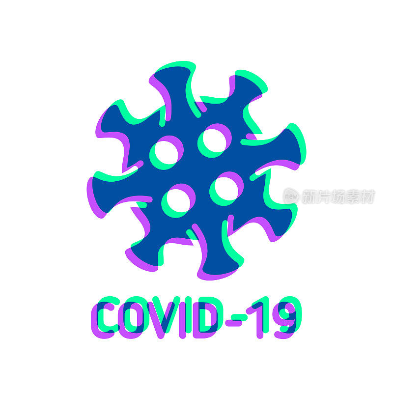 COVID-19细胞。图标与两种颜色叠加在白色背景上