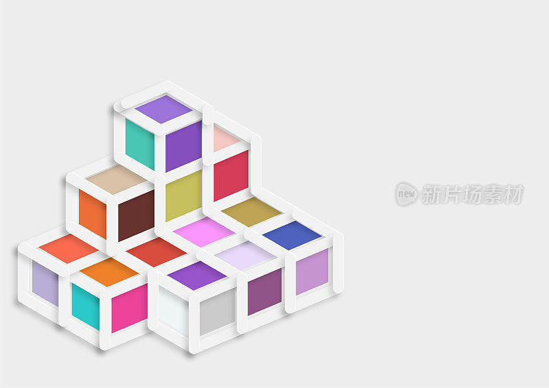 摘要剪纸风格的立方体几何极简图案为背景进行设计