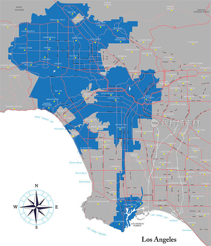 洛杉矶和大都会区地图