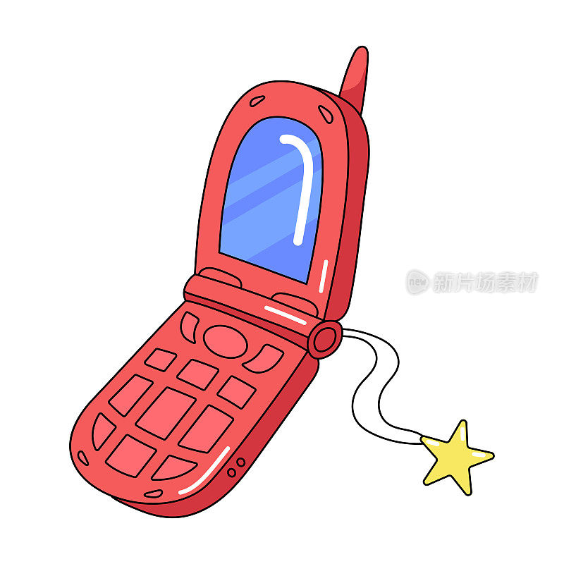 红色的老式手机，装饰艺术为时尚的Y2K美学，复古的技术，矢量设计元素。