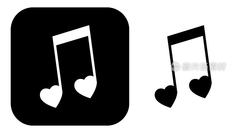 黑色和白色的音乐心脏音符图标