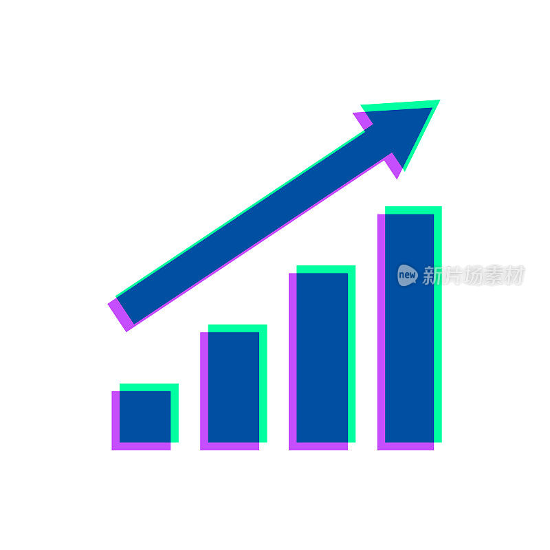 日益增长的图表。图标与两种颜色叠加在白色背景上