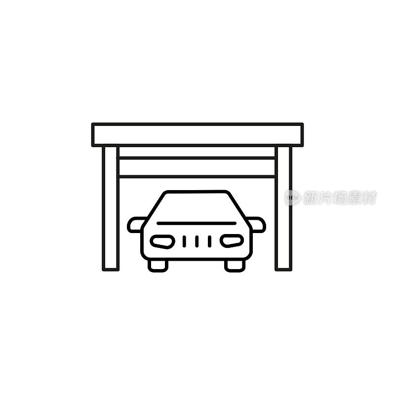 车库和汽车线图标可编辑的笔画