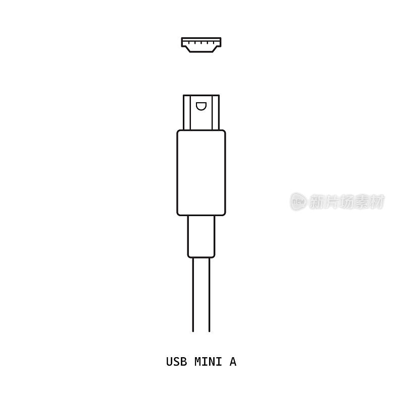 USB迷你A电缆连接器-矢量图标。画插图。白底隔离