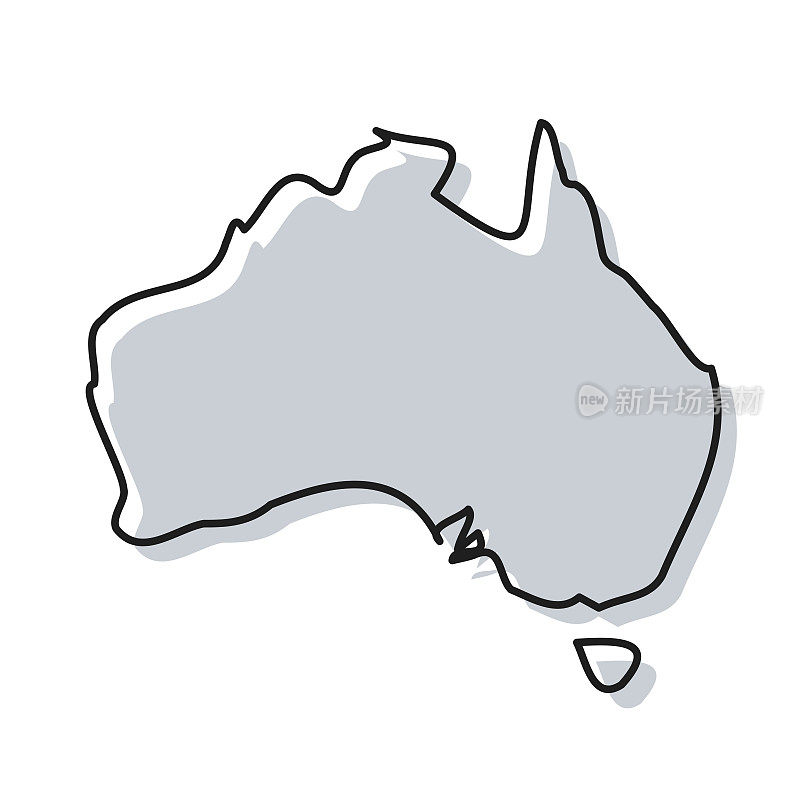澳大利亚地图手绘在白色背景-时尚的设计