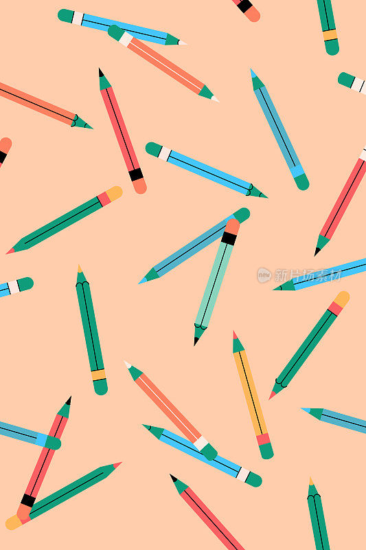 彩色学校铅笔孤立的背景-回到学校