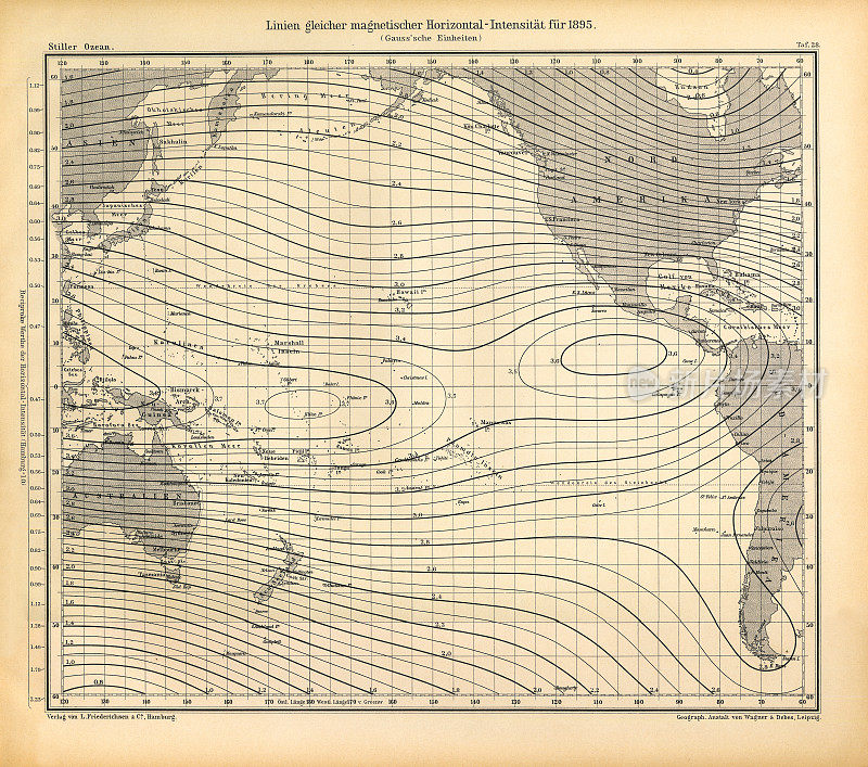 太平洋天气模式图，德国古董维多利亚雕刻，1896年