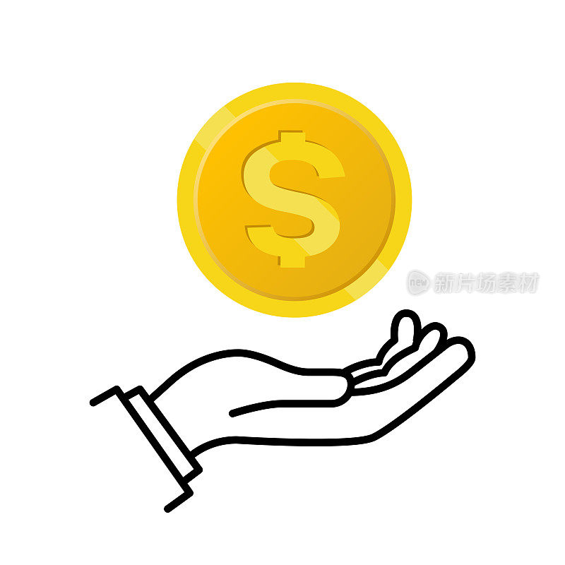 手图标与美元硬币。