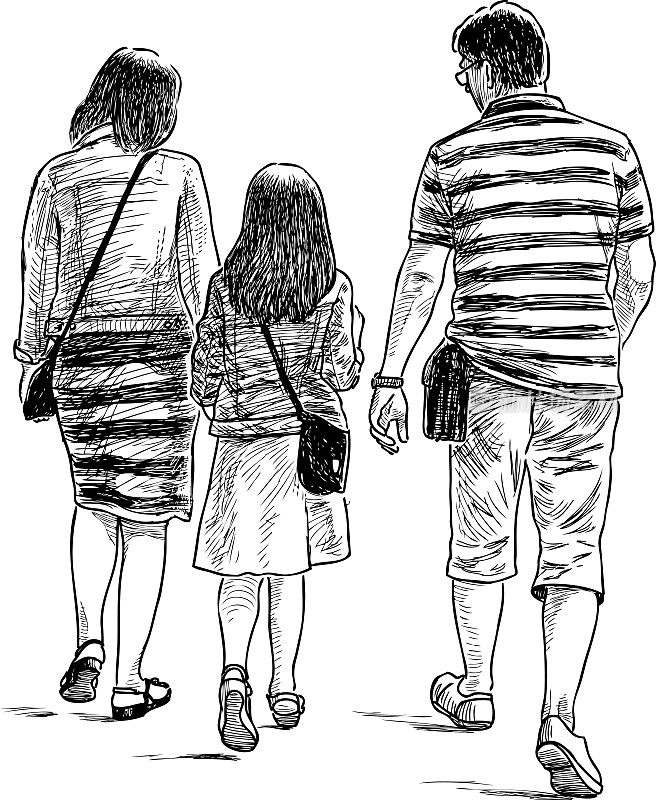 一个正在散步的市民家庭