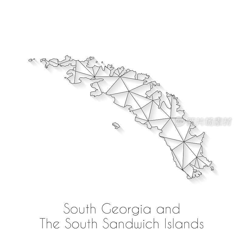 南乔治亚和南三明治群岛的地图连接-网络网格在白色背景上