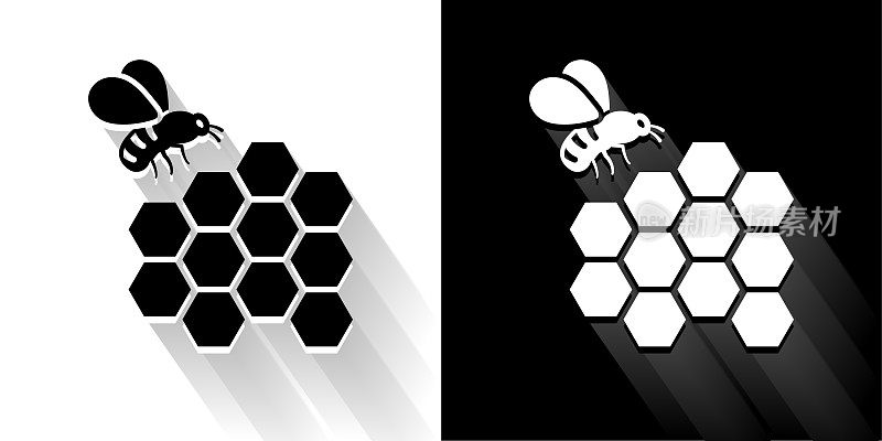 蜜蜂黑色和白色图标与长影子