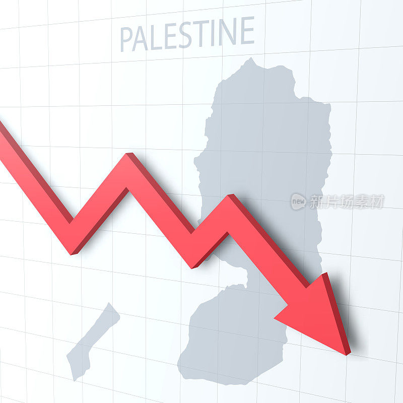 下落的红色箭头以巴勒斯坦领土地图为背景